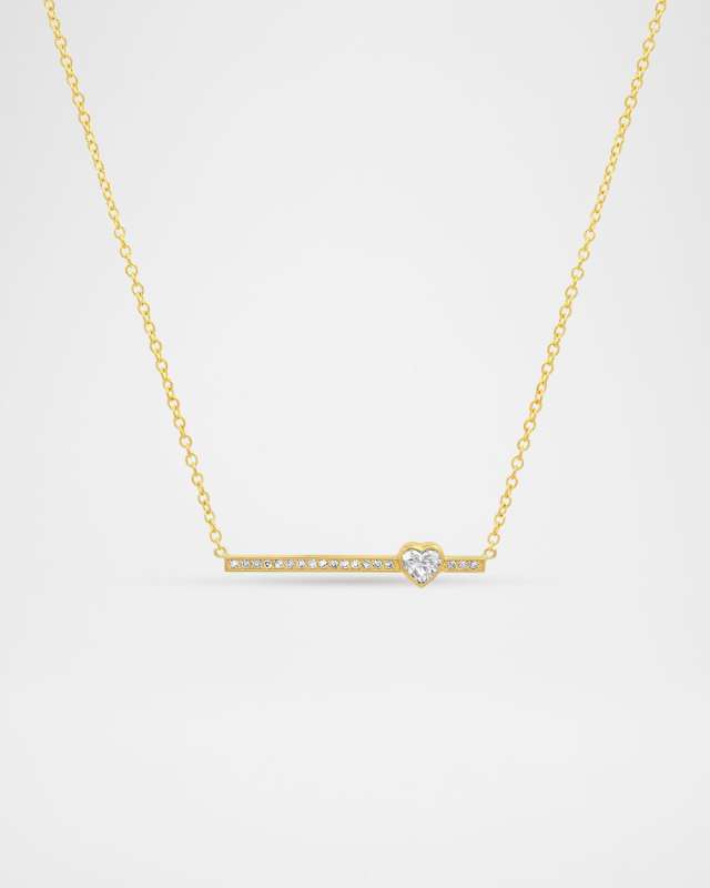 18K Yellow Gold Diamond Stick and Heart Cut Necklace